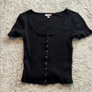SO Black Ribbed Button Down Crop Top